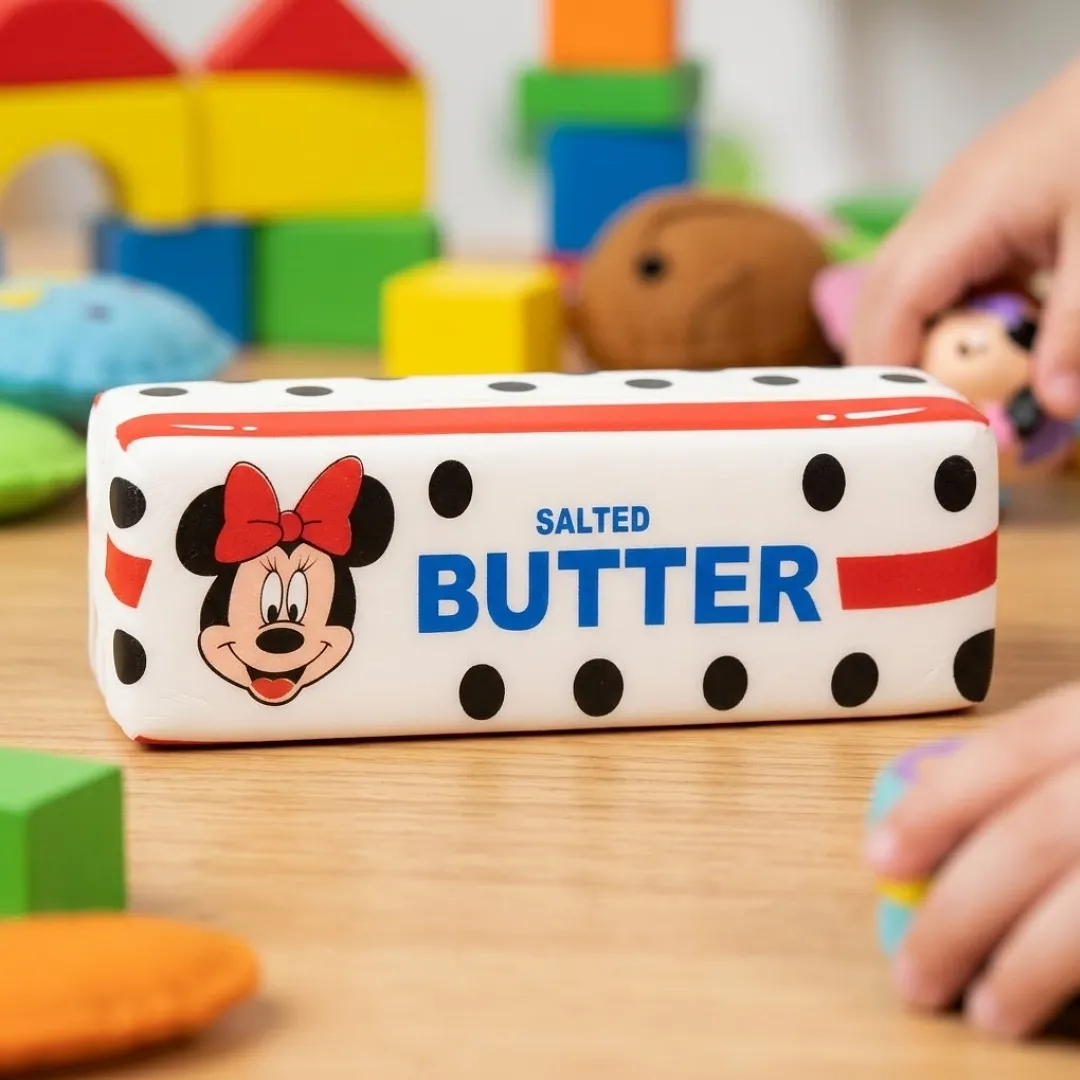 SQUISHY JUGUETE ANTIESTRÉS EN FORMA DE BARRA DE MANTEQUILLA CON DISEÑOS INFANTILES - JUGUETE SENSORIAL SUAVE Y DIVERTIDO PARA NIÑOS