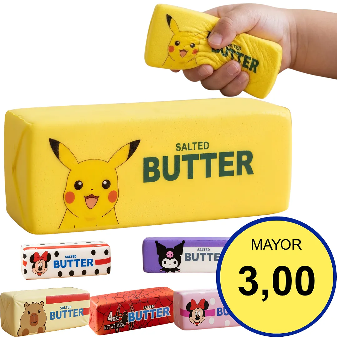 SQUISHY JUGUETE ANTIESTRÉS EN FORMA DE BARRA DE MANTEQUILLA CON DISEÑOS INFANTILES - JUGUETE SENSORIAL SUAVE Y DIVERTIDO PARA NIÑOS