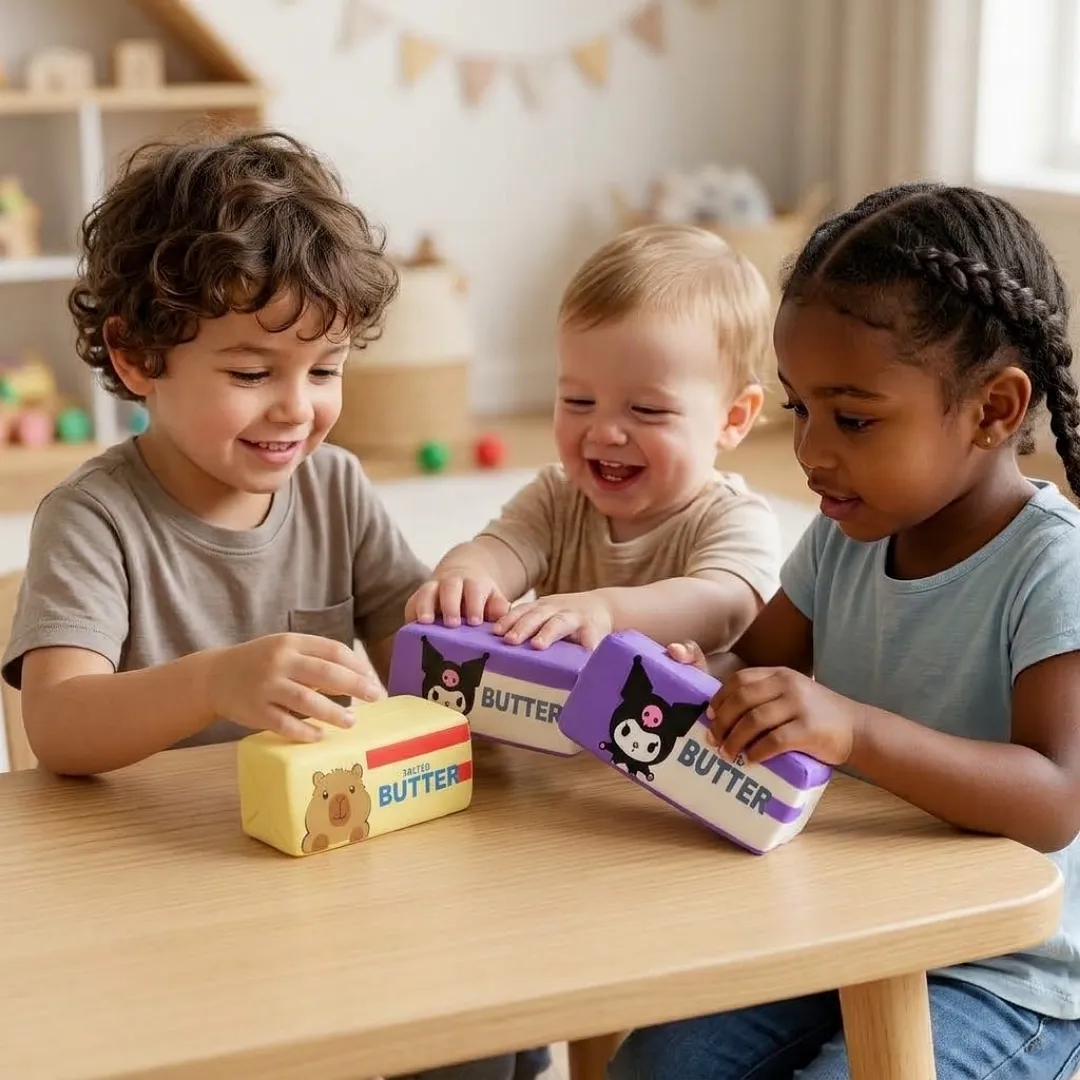 SQUISHY JUGUETE ANTIESTRÉS EN FORMA DE BARRA DE MANTEQUILLA CON DISEÑOS INFANTILES - JUGUETE SENSORIAL SUAVE Y DIVERTIDO PARA NIÑOS