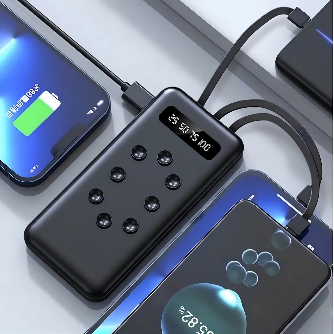 POWERBANK 20000MAH PORTÁTIL CON CABLES INTEGRADOS, LINTERNA LED , CARGADOR EXTERNO RÁPIDO MULTIPUERTO