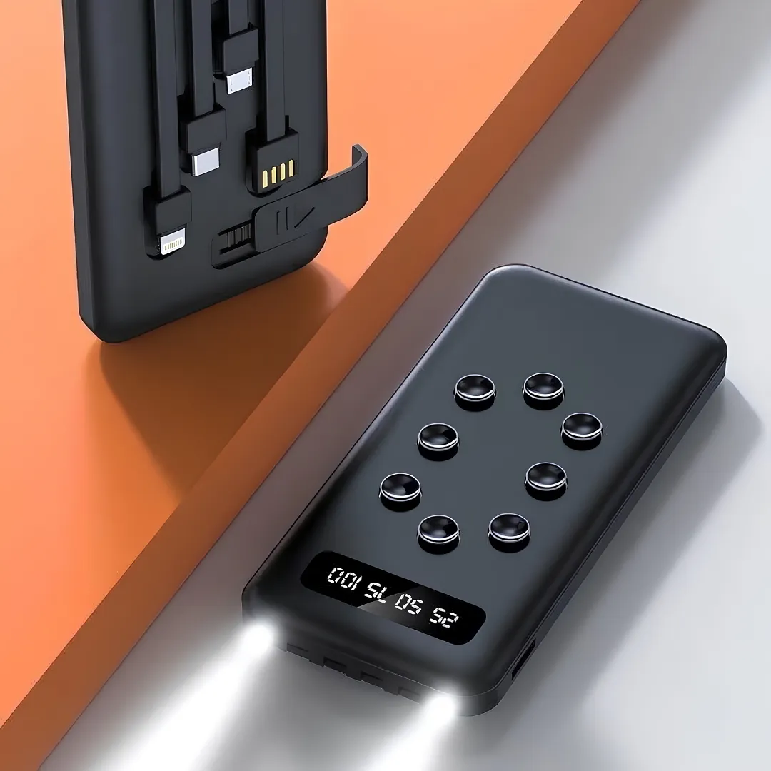 POWERBANK 20000MAH PORTÁTIL CON CABLES INTEGRADOS, LINTERNA LED , CARGADOR EXTERNO RÁPIDO MULTIPUERTO