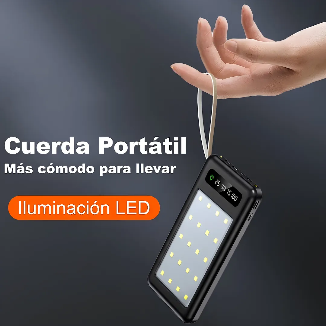 POWER BANK 10000MAH PORTÁTIL CON CABLES INTEGRADOS, PANEL DE LUZ LED Y PANTALLA DIGITAL, CARGADOR EXTERNO RÁPIDO MULTIPUERTO