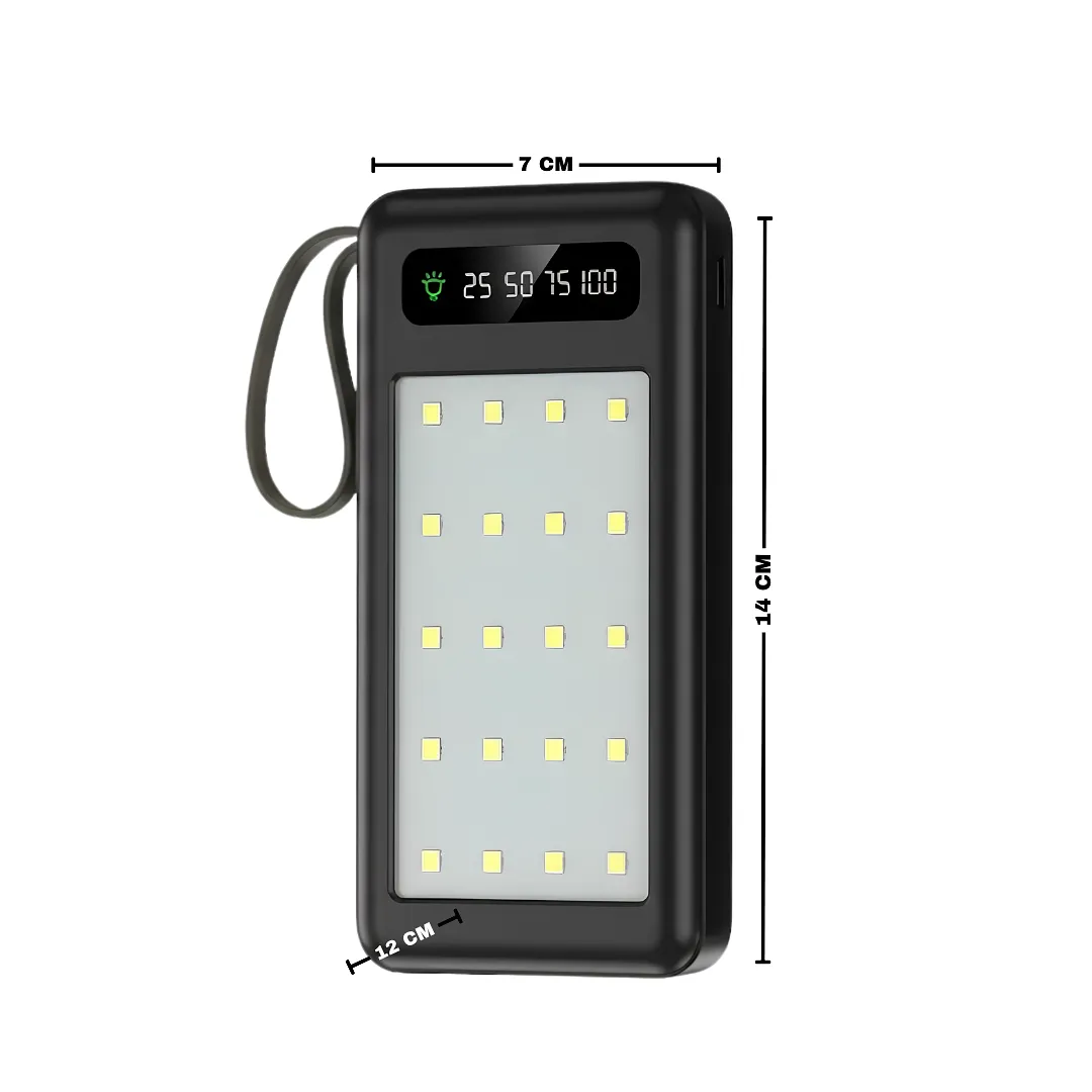 POWER BANK 10000MAH PORTÁTIL CON CABLES INTEGRADOS, PANEL DE LUZ LED Y PANTALLA DIGITAL, CARGADOR EXTERNO RÁPIDO MULTIPUERTO