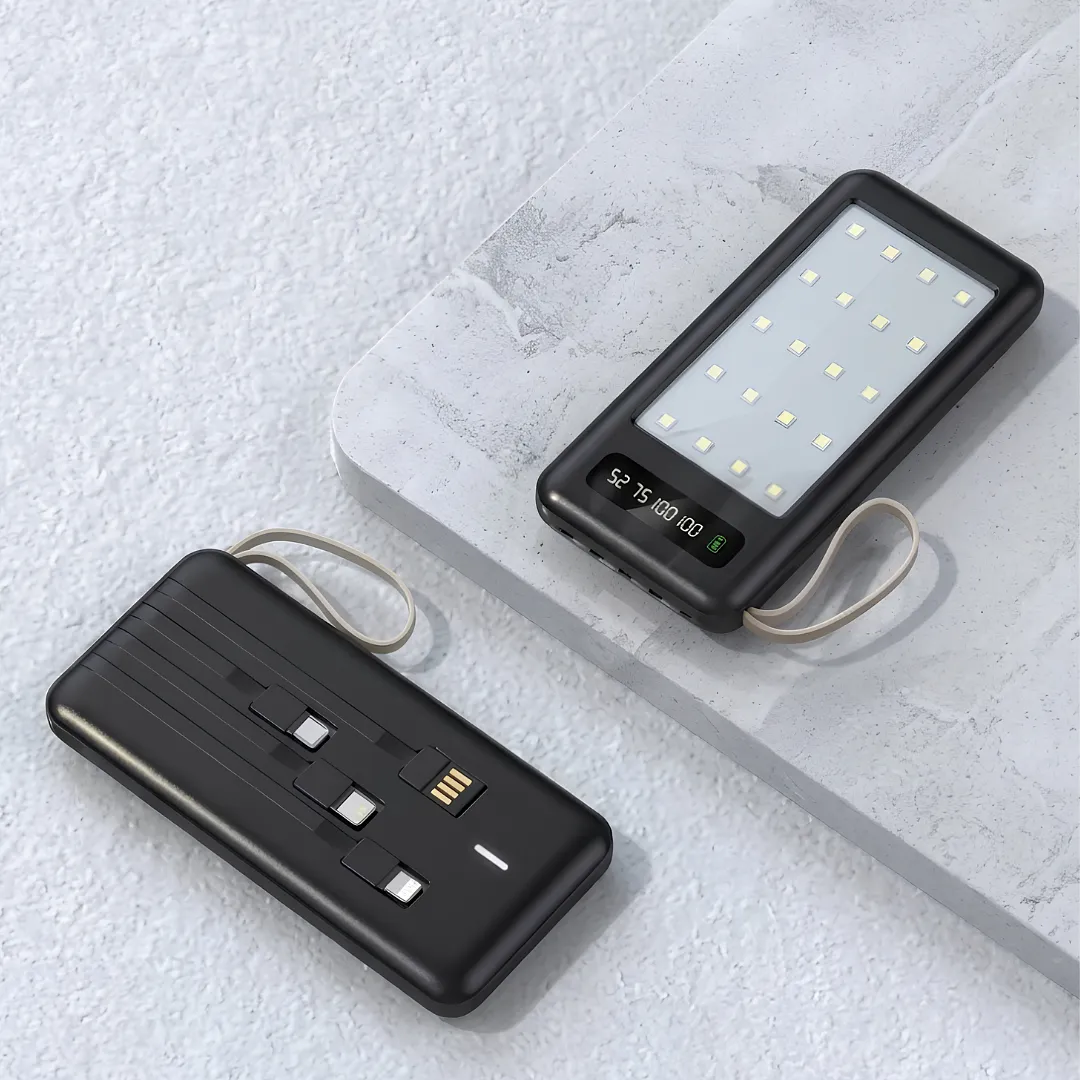 POWER BANK 20000MAH PORTÁTIL CON CABLES INTEGRADOS, LINTERNA LED Y PANTALLA DIGITAL, CARGADOR EXTERNO RÁPIDO MULTIPUERTO