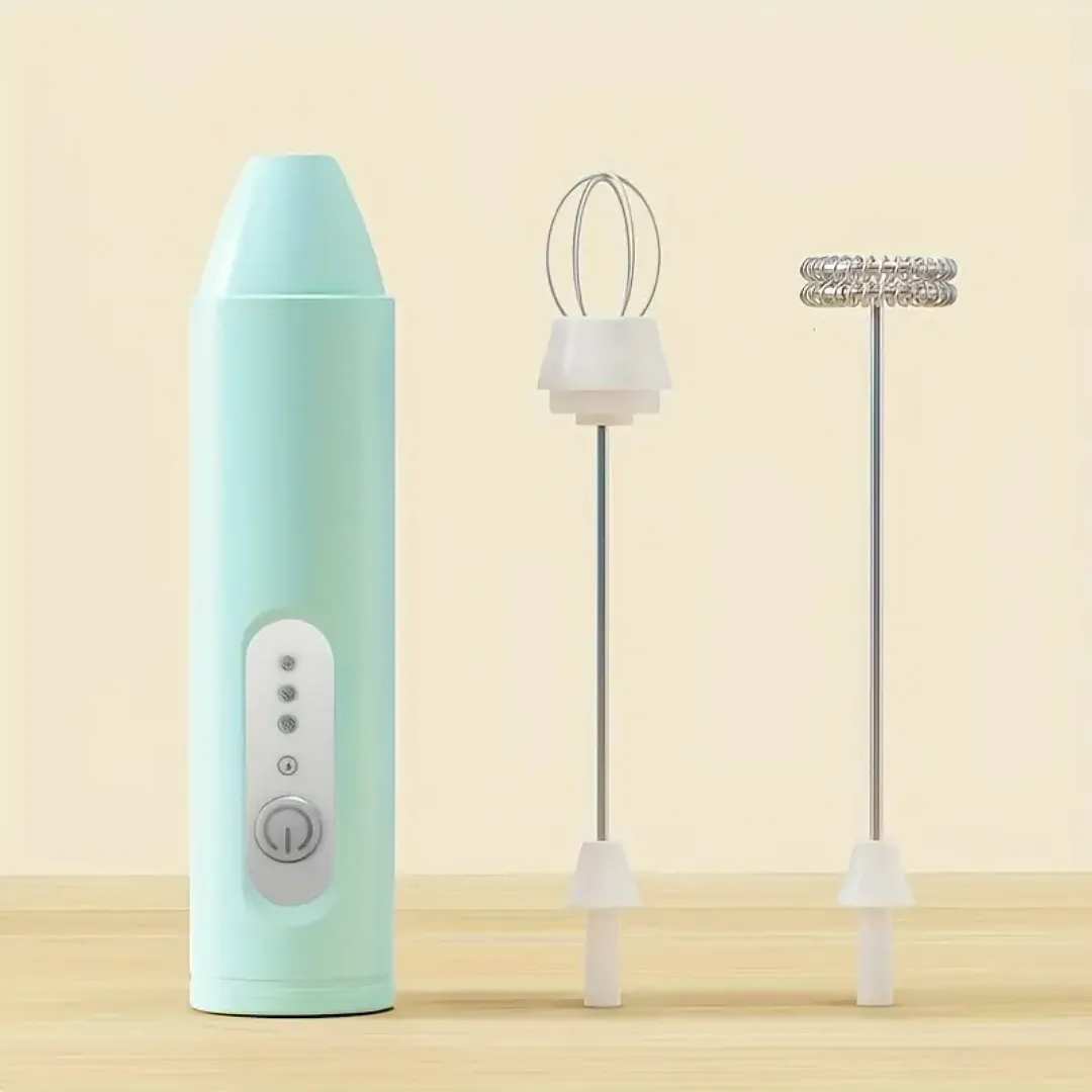 MINI BATIDOR ESPUMADOR DE LECHE RECARGABLE USB CON 2 CABEZALES INTERCAMBIABLES DE ACERO INOXIDABLE – MEZCLADOR PORTÁTIL DE 3 VELOCIDADES PARA CAFÉ, REPOSTERÍA Y HUEVOS