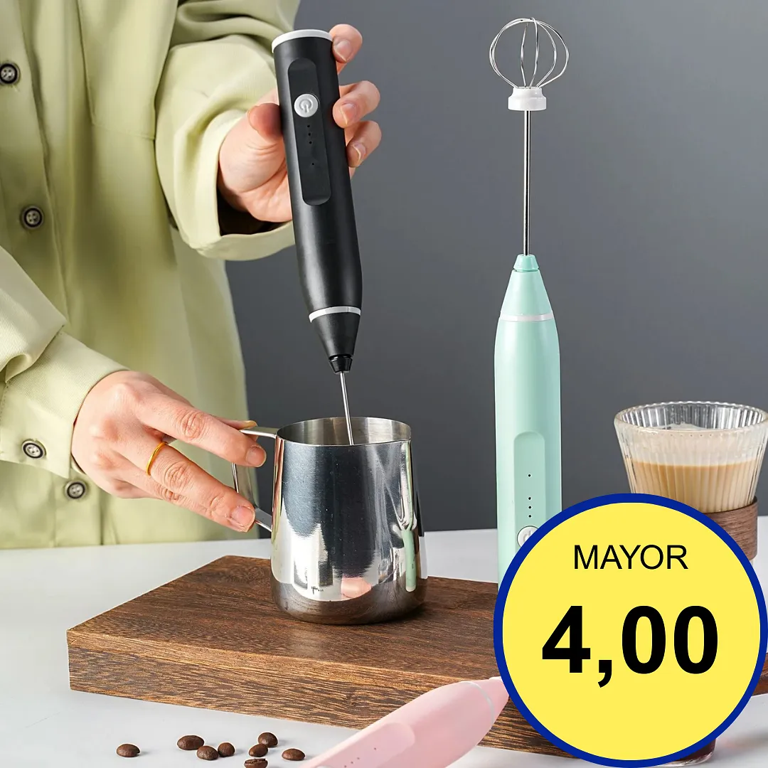 MINI BATIDOR ESPUMADOR DE LECHE RECARGABLE USB CON 2 CABEZALES INTERCAMBIABLES DE ACERO INOXIDABLE – MEZCLADOR PORTÁTIL DE 3 VELOCIDADES PARA CAFÉ, REPOSTERÍA Y HUEVOS