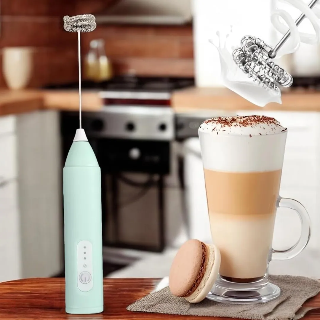 MINI BATIDOR ESPUMADOR DE LECHE RECARGABLE USB CON 2 CABEZALES INTERCAMBIABLES DE ACERO INOXIDABLE – MEZCLADOR PORTÁTIL DE 3 VELOCIDADES PARA CAFÉ, REPOSTERÍA Y HUEVOS