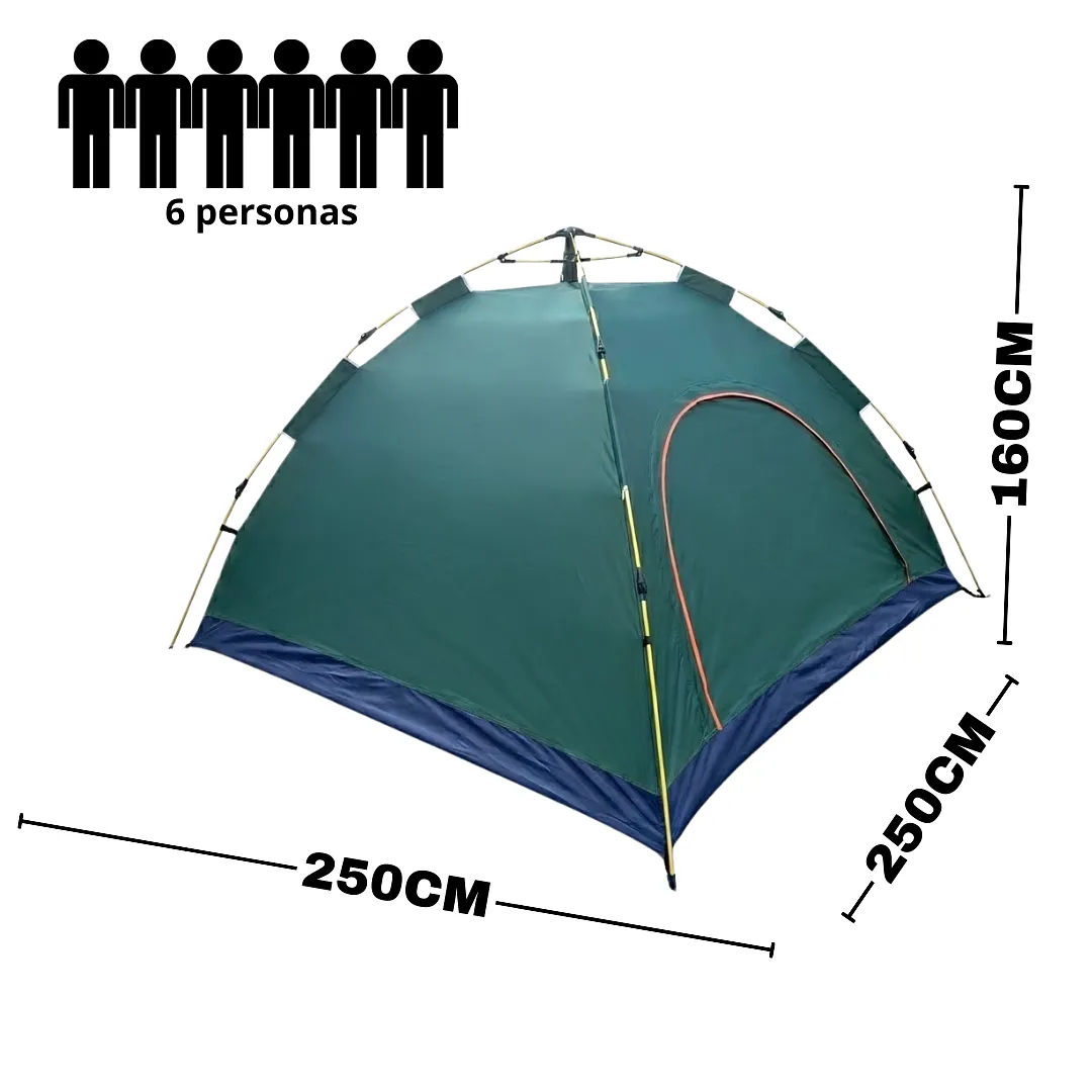 CARPA PARA CAMPING PORTÁTIL DE ARMADO RÁPIDO PARA 6 PERSONAS – DISEÑO LIGERO E IMPERMEABLE – 250X250X160CM – IDEAL PARA FAMILIAS Y EXTERIORES