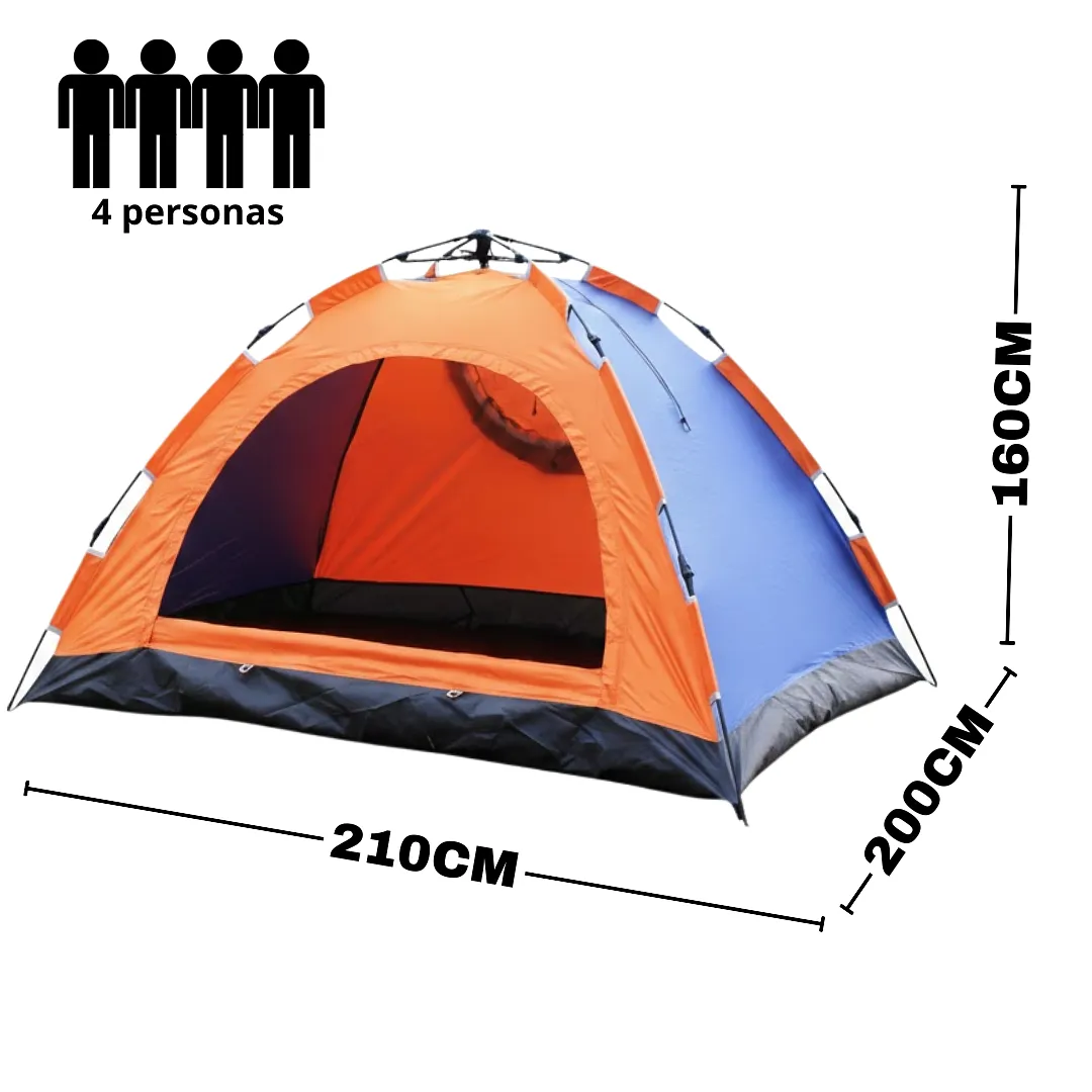 CARPA PARA CAMPING PORTÁTIL DE ARMADO RÁPIDO PARA 4 PERSONAS – LIGERA E IMPERMEABLE – 210X200X140CM – IDEAL PARA VIAJEROS Y PAREJAS