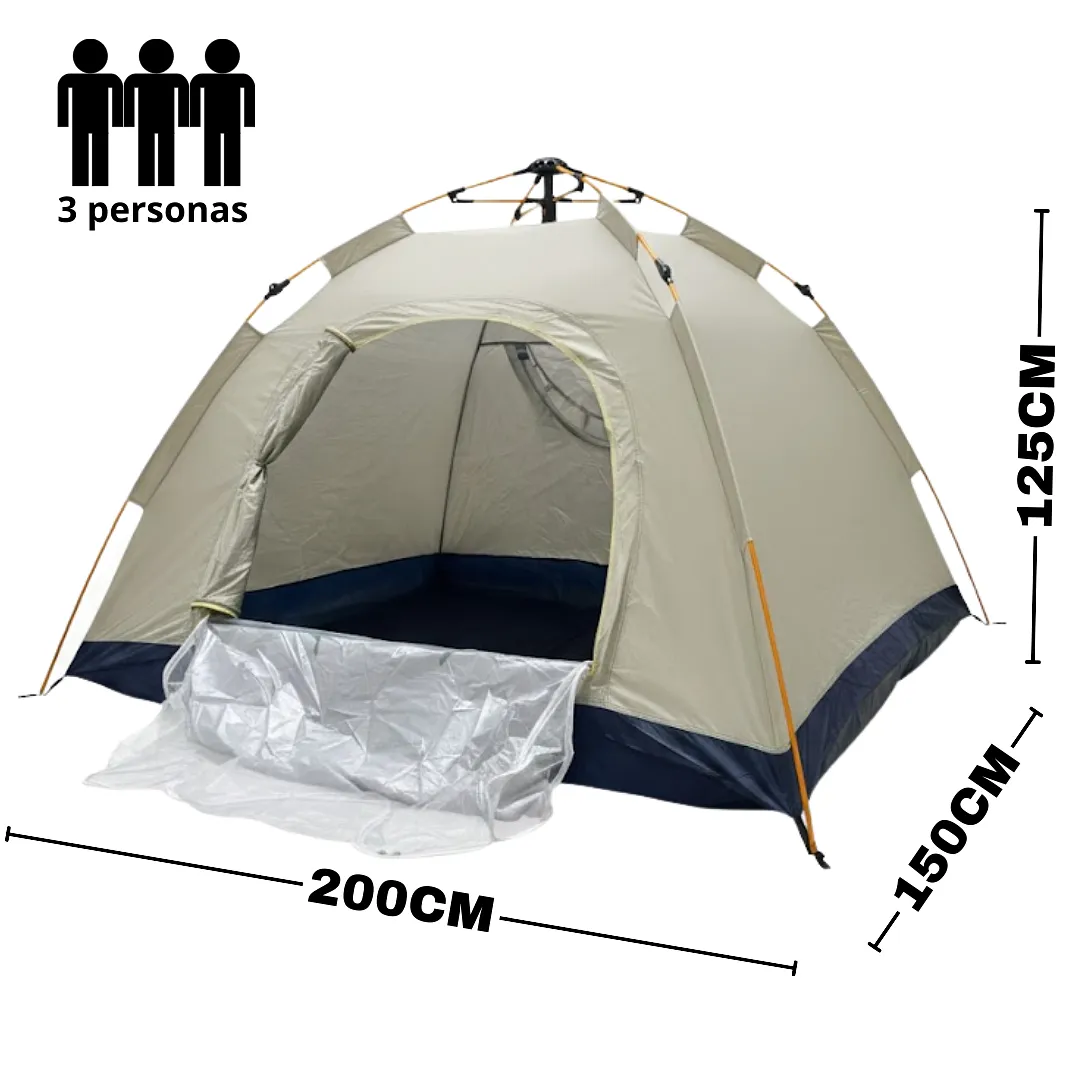 CARPA PARA CAMPING PORTÁTIL DE ARMADO RÁPIDO PARA 3 PERSONAS – DISEÑO LIGERO Y RESISTENTE – 200X150X125CM – IDEAL PARA EXTERIORES Y SENDERISMO
