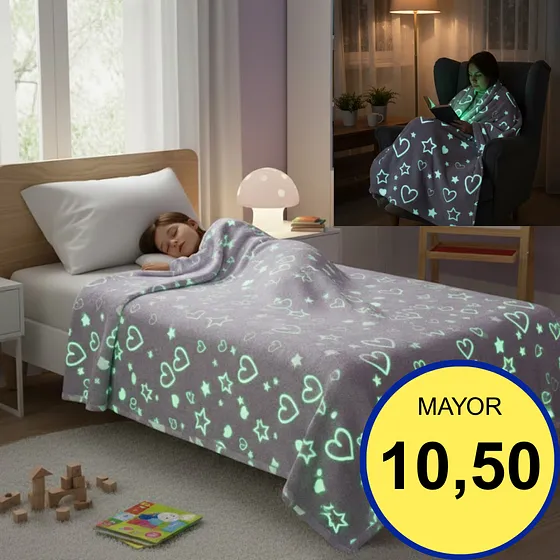 COBIJA DE LUCIÉRNAGA DE CORAZONES MORADA QUE BRILLA EN LA OSCURIDAD - MANTA FLUORESCENTE ULTRA SUAVE - TAMAÑO GRANDE 150X200CM - REGALO MÁGICO PARA NIÑAS Y ADULTOS