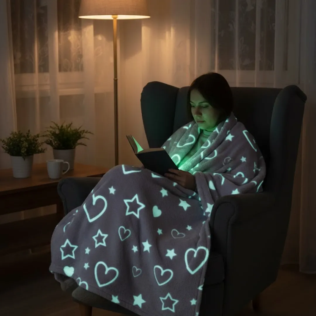 COBIJA DE LUCIÉRNAGA DE CORAZONES MORADA QUE BRILLA EN LA OSCURIDAD - MANTA FLUORESCENTE ULTRA SUAVE - TAMAÑO GRANDE 150X200CM - REGALO MÁGICO PARA NIÑAS Y ADULTOS