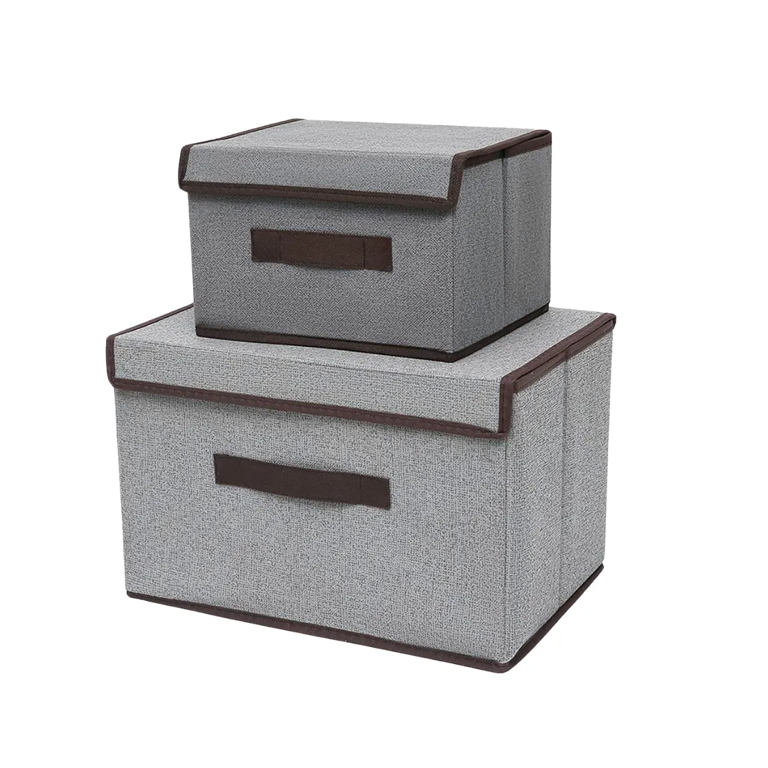 PACK DE 2 CAJAS ORGANIZADORAS DE TELA CON TAPA Y MANIJA – SET DE CUBOS DE ALMACENAMIENTO PLEGABLES PARA ROPA, JUGUETES Y HOGAR