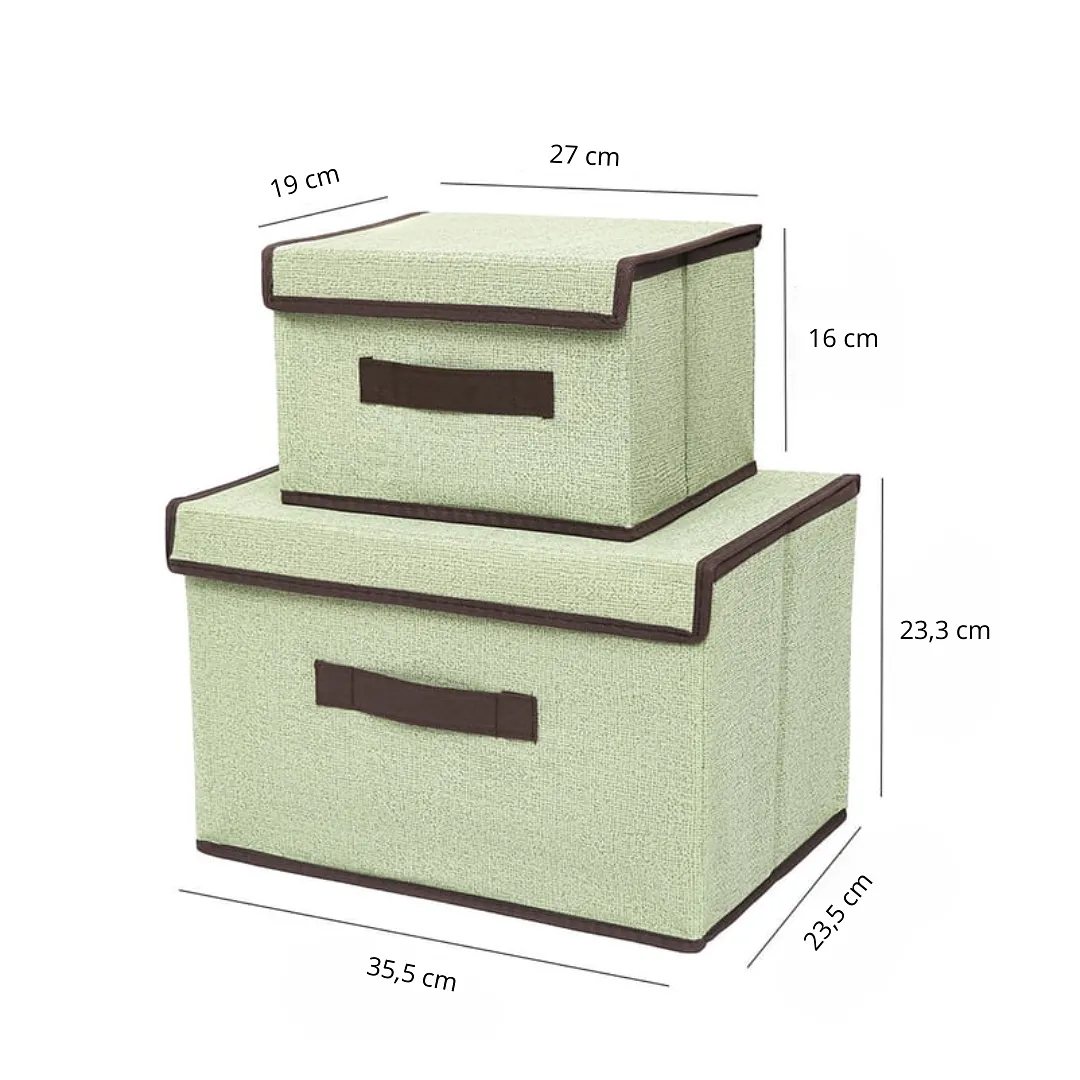 PACK DE 2 CAJAS ORGANIZADORAS DE TELA CON TAPA Y MANIJA – SET DE CUBOS DE ALMACENAMIENTO PLEGABLES PARA ROPA, JUGUETES Y HOGAR 