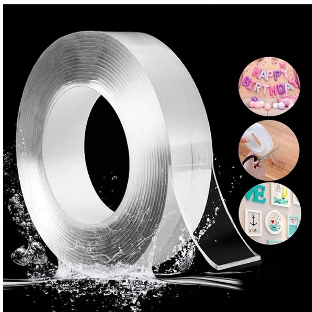 CINTA DOBLE FAZ NANO TAPE EXTRA FUERTE - DISPONIBLE EN 3M Y 5M X 2.30CM - ADHESIVO DE GEL LAVABLE, REUTILIZABLE Y MULTIFUNCIONAL