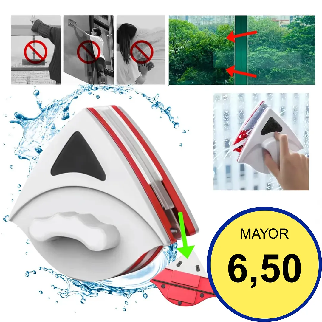 LIMPIADOR DE VIDRIOS MAGNÉTICO DOBLE CARA PARA VENTANAS Y CRISTALES DE DIFÍCIL ACCESO CON CUERDA DE SEGURIDAD