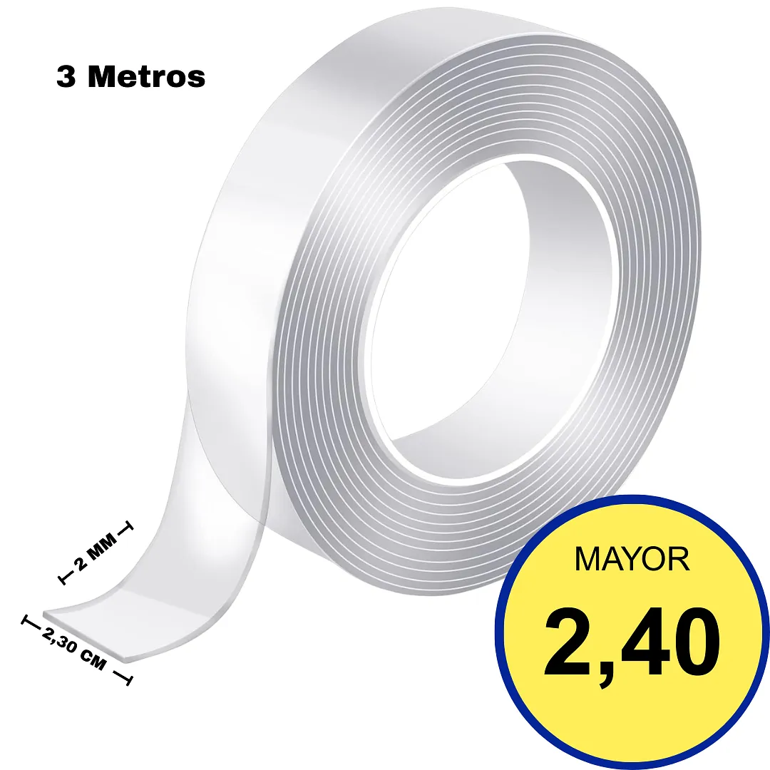 CINTA DOBLE FAZ NANO TAPE EXTRA FUERTE - DISPONIBLE EN 3M Y 5M X 2.30CM - ADHESIVO DE GEL LAVABLE, REUTILIZABLE Y MULTIFUNCIONAL