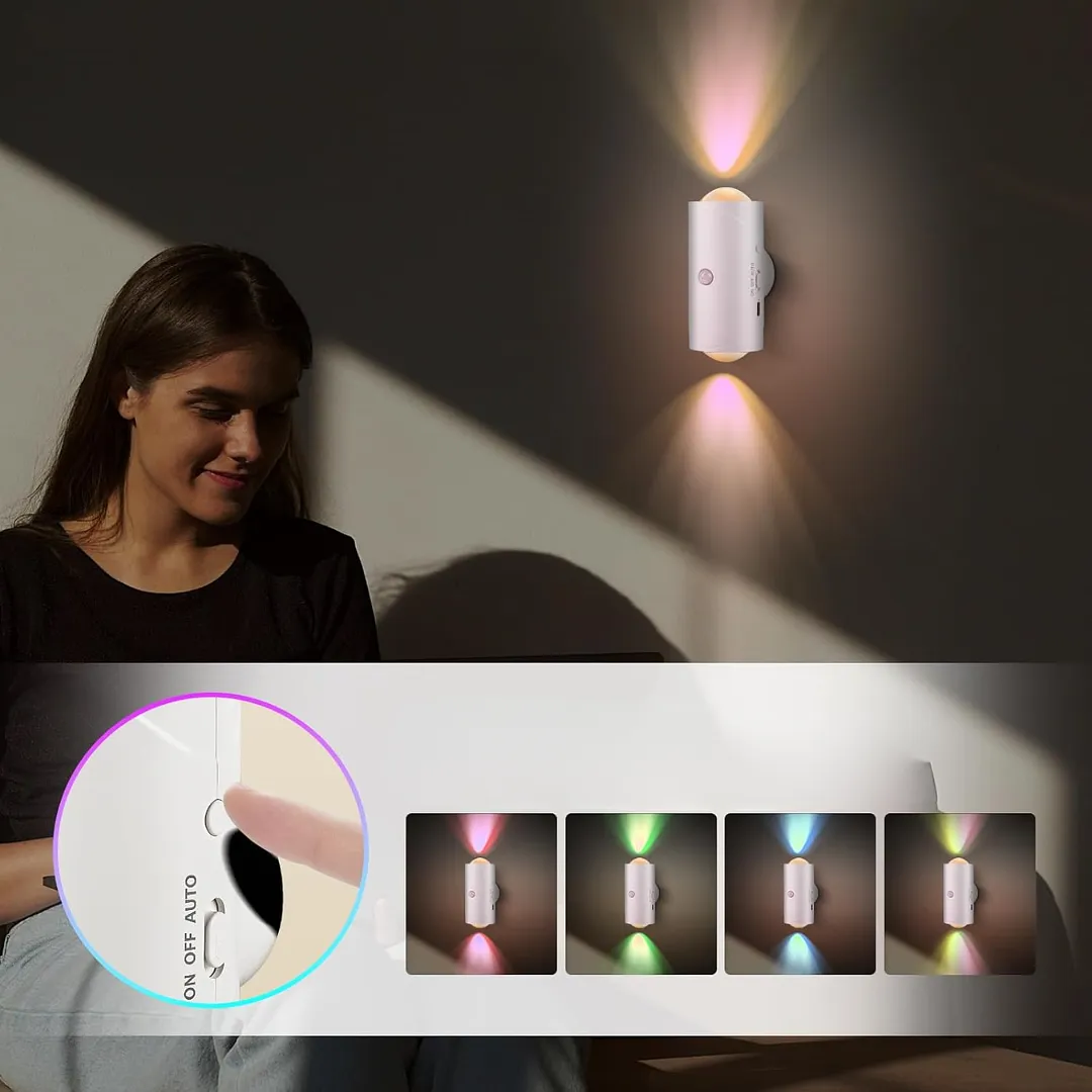 LÁMPARA DE PARED LED RGB BIDIRECCIONAL RECARGABLE USB CON SENSOR DE MOVIMIENTO