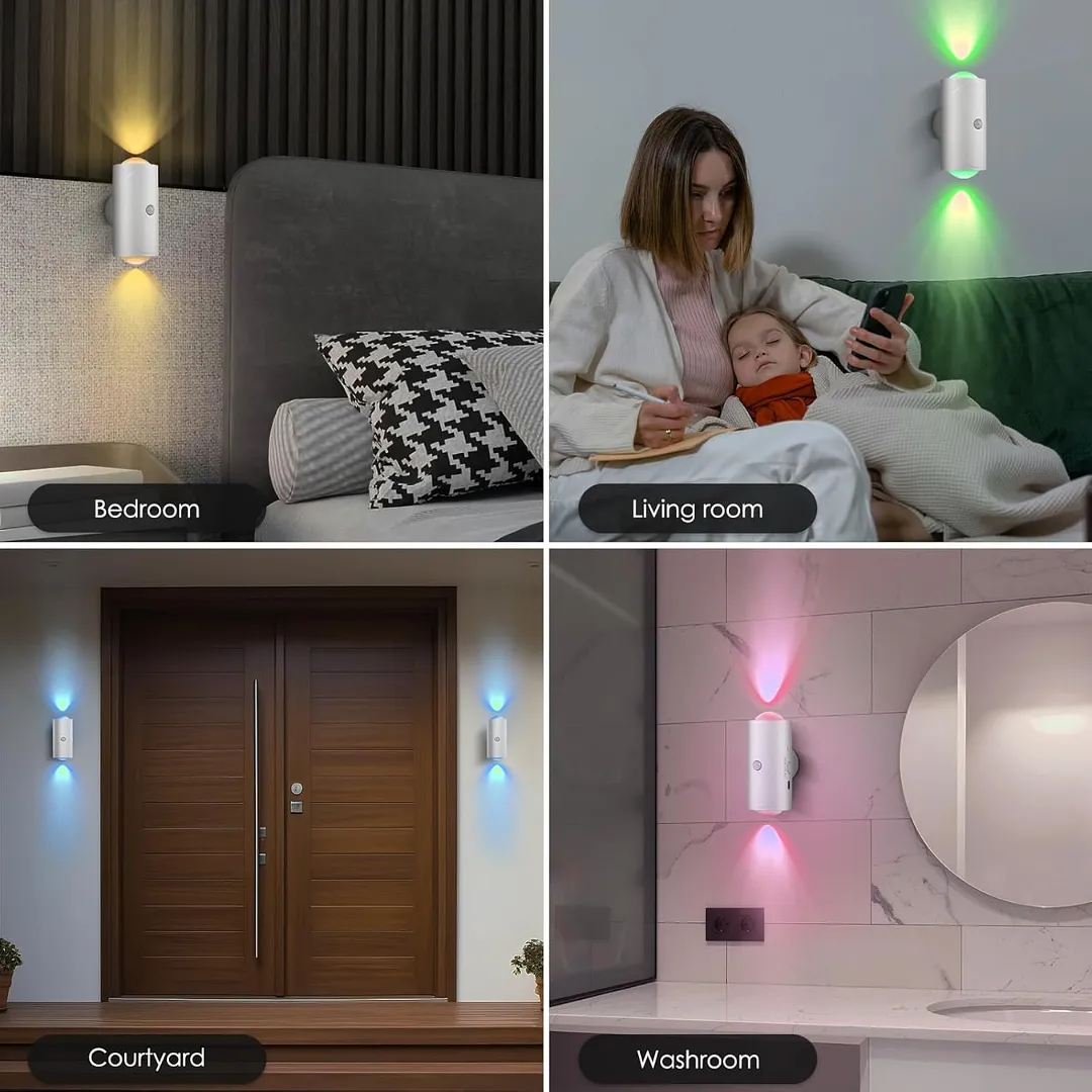 LÁMPARA DE PARED LED RGB BIDIRECCIONAL RECARGABLE USB CON SENSOR DE MOVIMIENTO