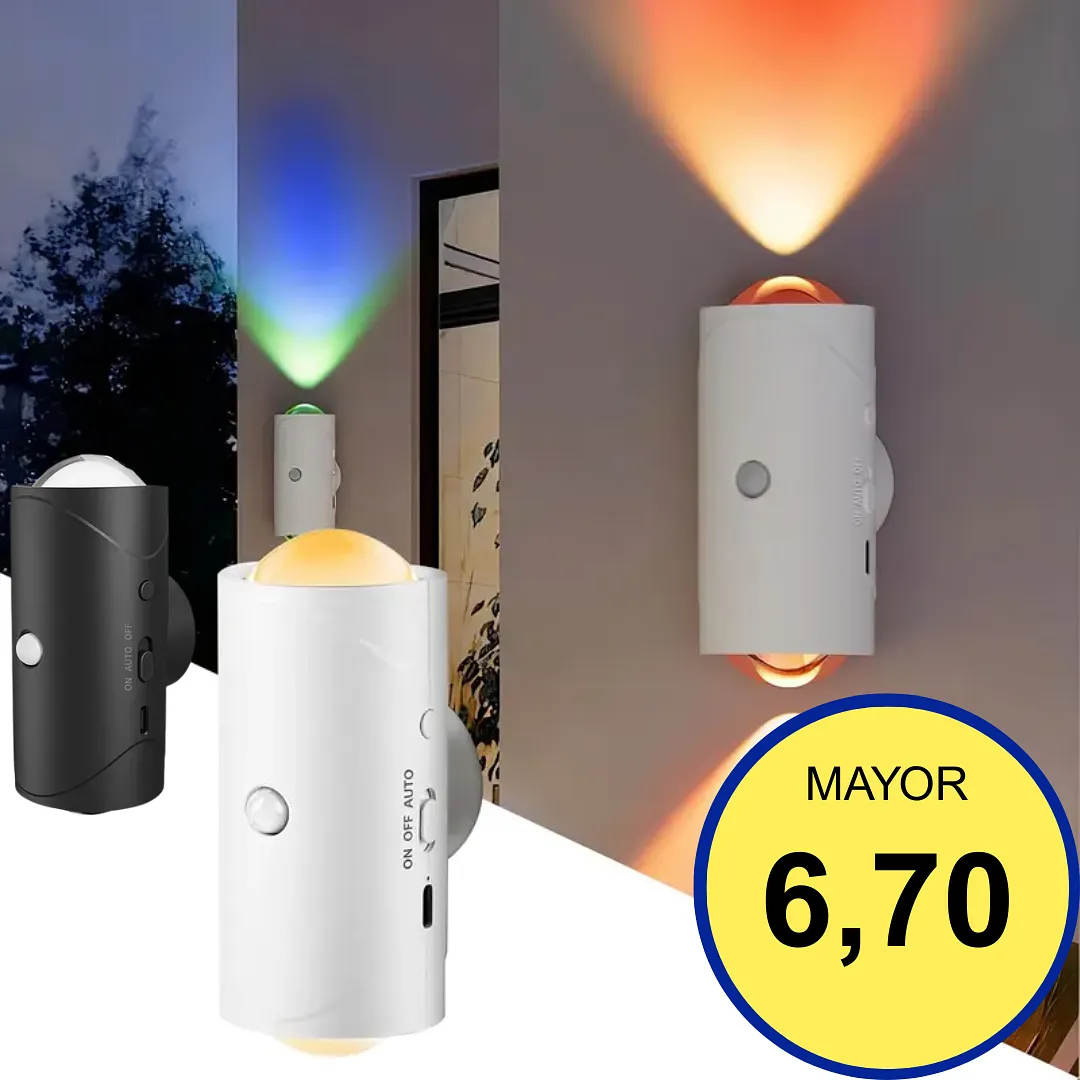 LÁMPARA DE PARED LED RGB BIDIRECCIONAL RECARGABLE USB CON SENSOR DE MOVIMIENTO