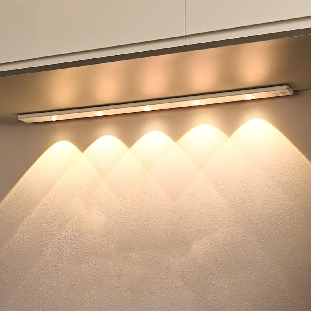 LÁMPARA LED TIPO BARRA CON SENSOR DE MOVIMIENTO RECARGABLE, CUERPO ULTRAFINO CON EFECTO DE LUZ DE COLINA, LUZ INALÁMBRICA PARA CLÓSET, COCINA Y PASILLOS.