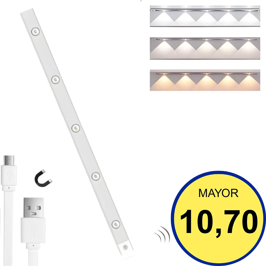LÁMPARA LED TIPO BARRA CON SENSOR DE MOVIMIENTO RECARGABLE, CUERPO ULTRAFINO CON EFECTO DE LUZ DE COLINA, LUZ INALÁMBRICA PARA CLÓSET, COCINA Y PASILLOS.