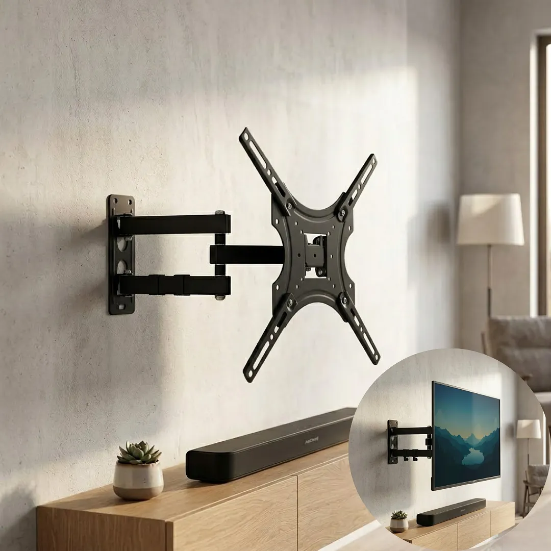 SOPORTE DE PARED ARTICULADO PARA TV DE 32 A 55 PULGADAS, BASE MÓVIL DE MOVIMIENTO COMPLETO CON BRAZO EXTENSIBLE, INCLUYE KIT DE INSTALACIÓN COMPLETO