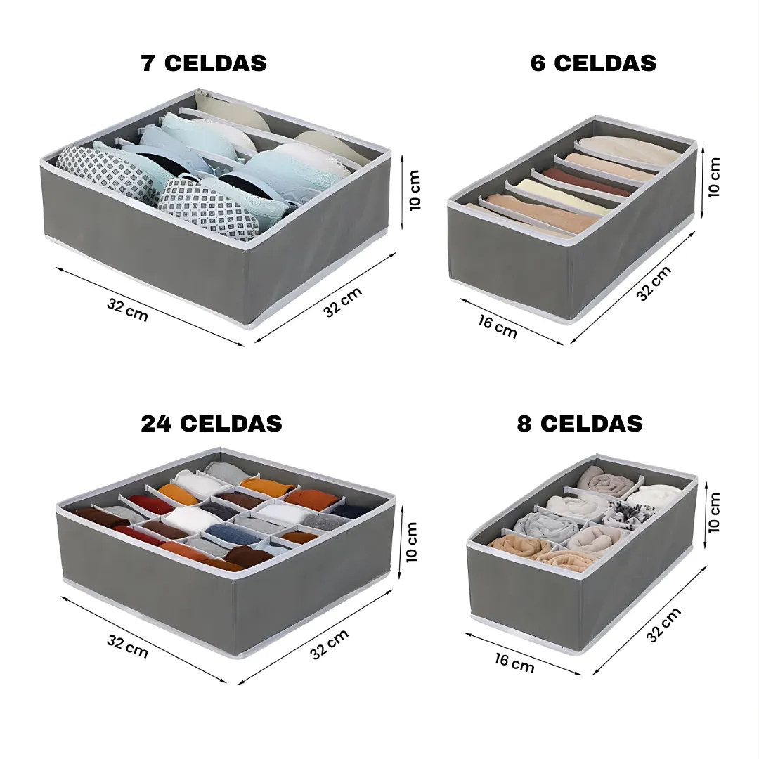 JUEGO DE ORGANIZADORES DE ROPA INTERIOR Y ACCESORIOS 4 PIEZAS DIVIDORES DE CAJONES PLEGABLES PARA CLÓSET