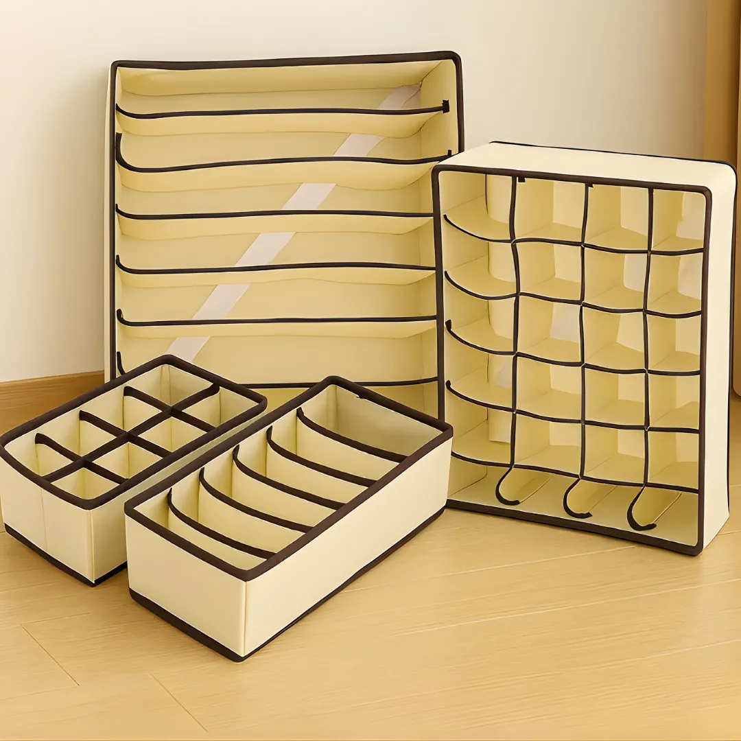 JUEGO DE ORGANIZADORES DE ROPA INTERIOR Y ACCESORIOS 4 PIEZAS DIVIDORES DE CAJONES PLEGABLES PARA CLÓSET