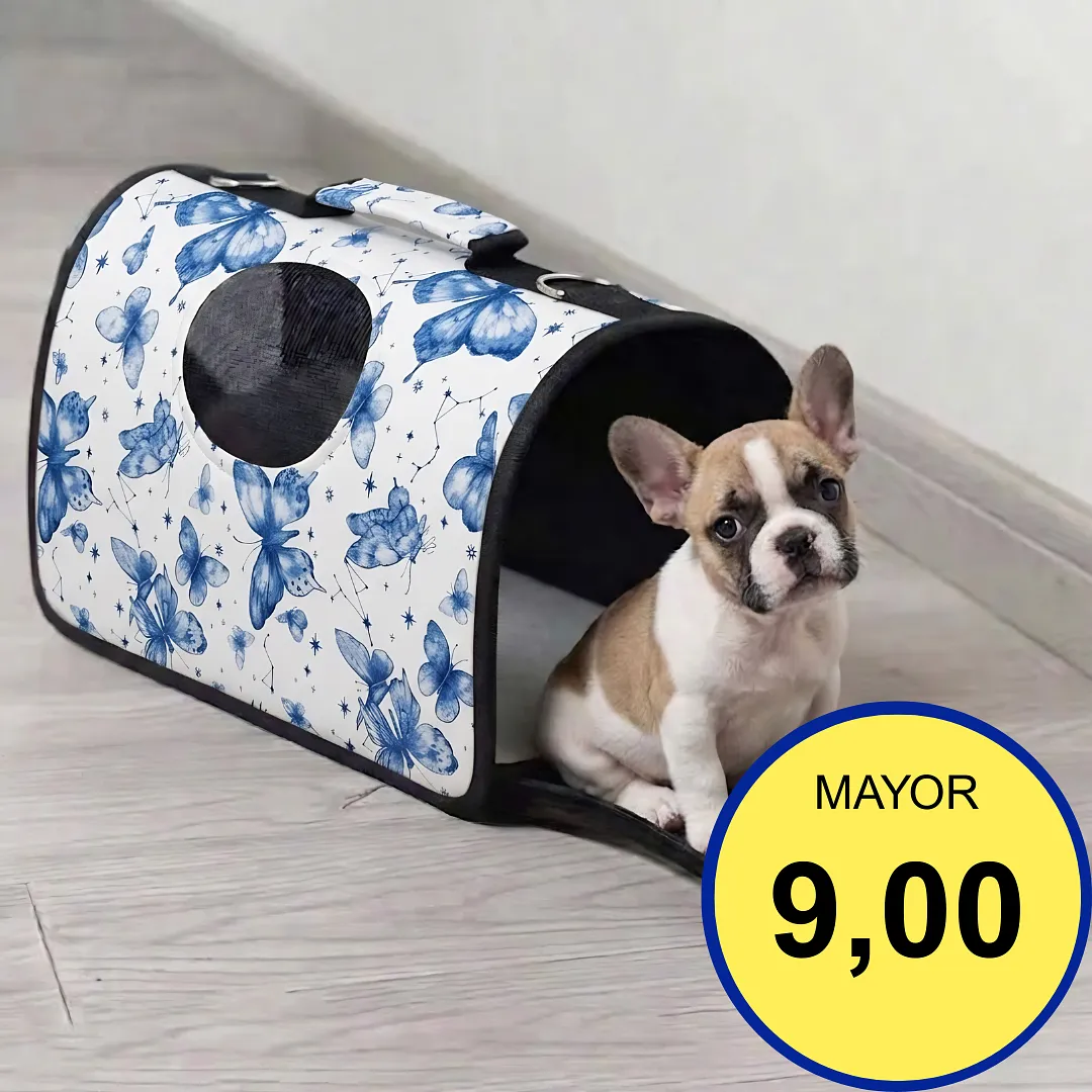 BOLSO TRANSPORTADOR PARA MASCOTAS PERROS Y GATOS EN 3 TALLAS DISEÑO DE MARIPOSAS CON MALLA TRANSPIRABLE Y CORREA AJUSTABLE