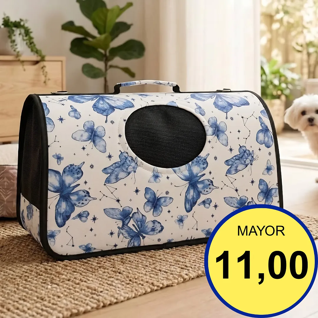 BOLSO TRANSPORTADOR PARA MASCOTAS PERROS Y GATOS EN 3 TALLAS DISEÑO DE MARIPOSAS CON MALLA TRANSPIRABLE Y CORREA AJUSTABLE