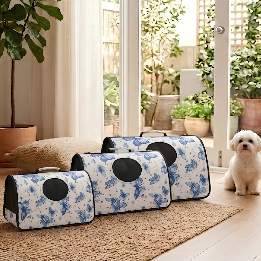 BOLSO TRANSPORTADOR PARA MASCOTAS PERROS Y GATOS EN 3 TALLAS DISEÑO DE MARIPOSAS CON MALLA TRANSPIRABLE Y CORREA AJUSTABLE