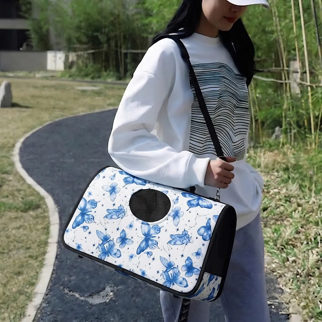 BOLSO TRANSPORTADOR PARA MASCOTAS PERROS Y GATOS EN 3 TALLAS DISEÑO DE MARIPOSAS CON MALLA TRANSPIRABLE Y CORREA AJUSTABLE