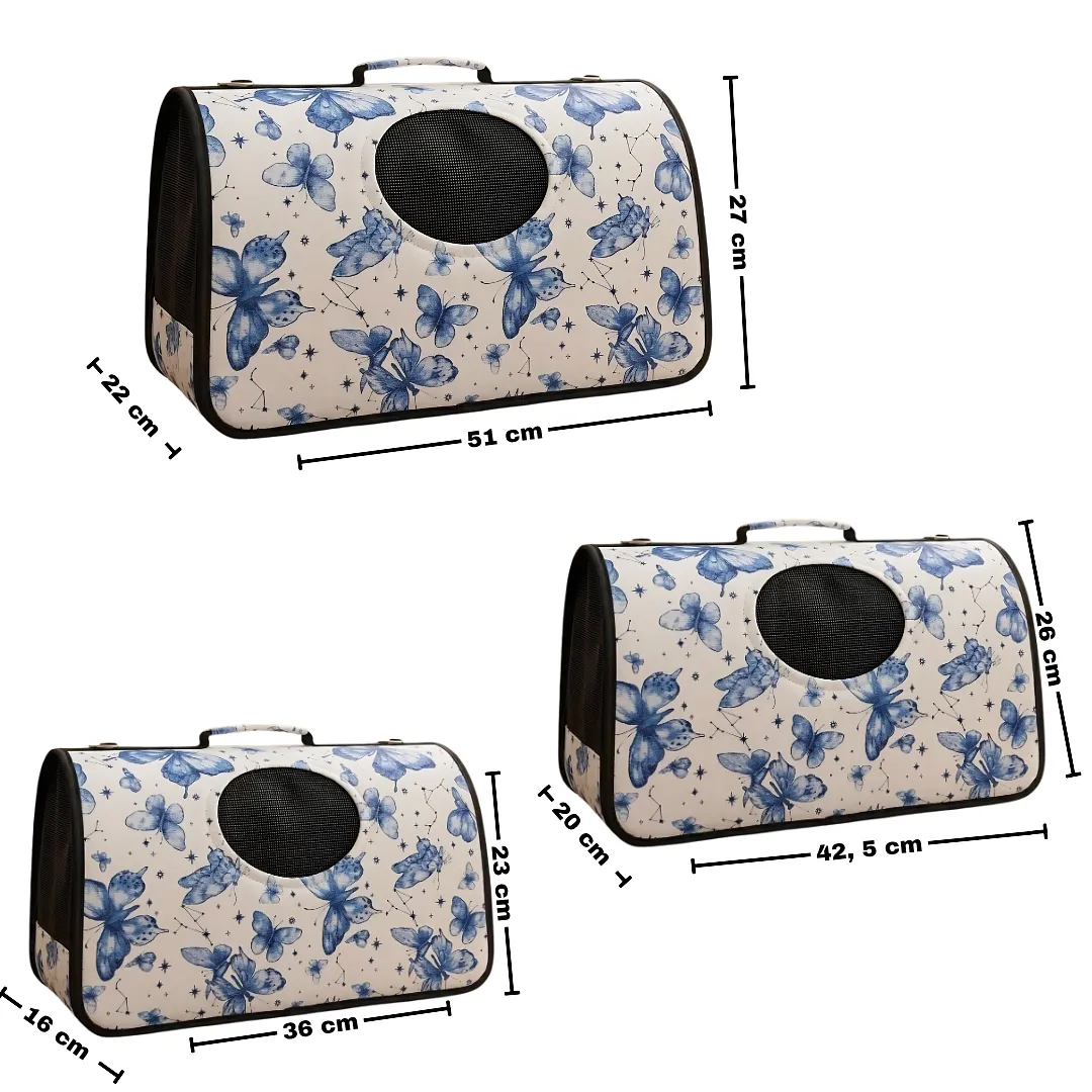BOLSO TRANSPORTADOR PARA MASCOTAS PERROS Y GATOS EN 3 TALLAS DISEÑO DE MARIPOSAS CON MALLA TRANSPIRABLE Y CORREA AJUSTABLE