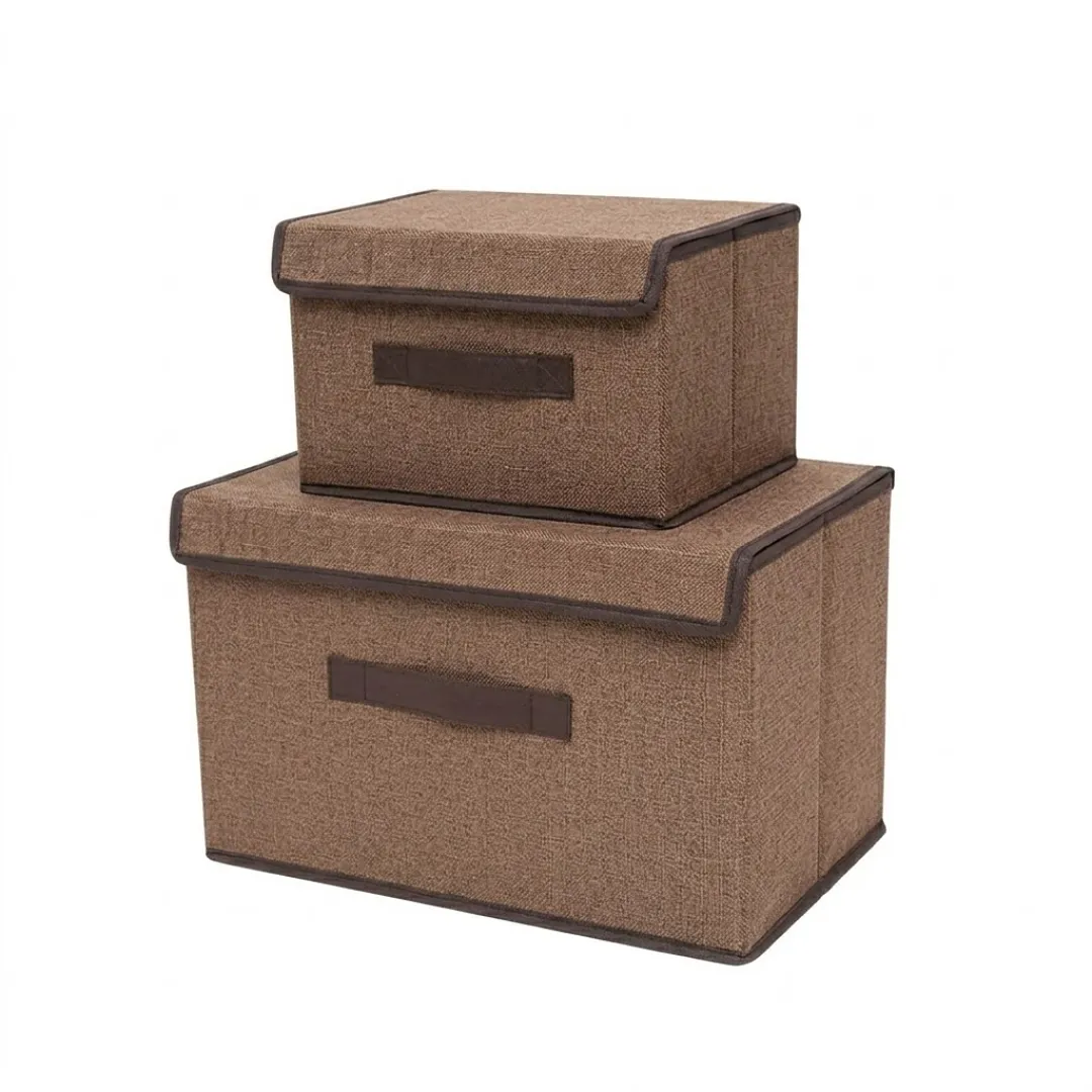 PACK DE 2 CAJAS ORGANIZADORAS DE TELA CON TAPA Y MANIJA – SET DE CUBOS DE ALMACENAMIENTO PLEGABLES PARA ROPA, JUGUETES Y HOGAR
