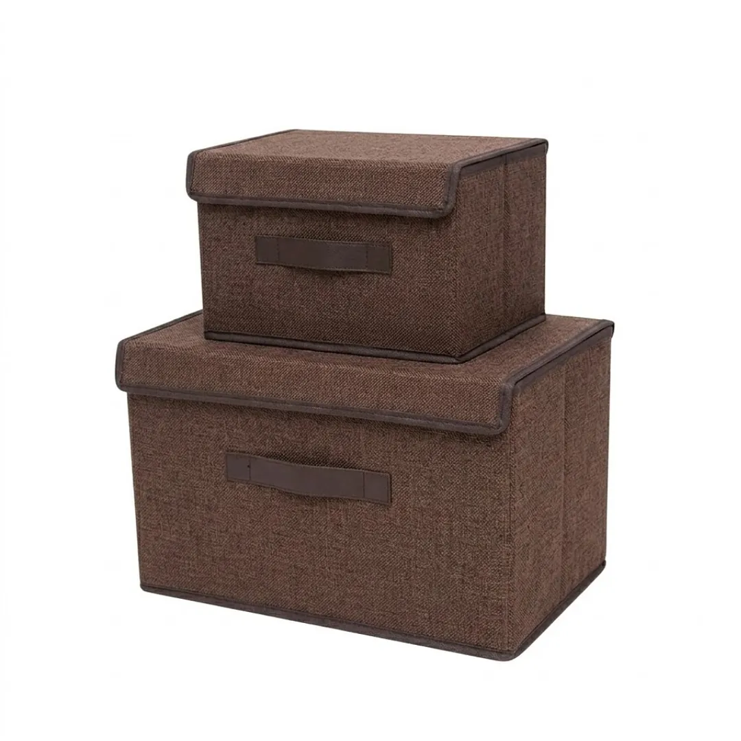 PACK DE 2 CAJAS ORGANIZADORAS DE TELA CON TAPA Y MANIJA – SET DE CUBOS DE ALMACENAMIENTO PLEGABLES PARA ROPA, JUGUETES Y HOGAR
