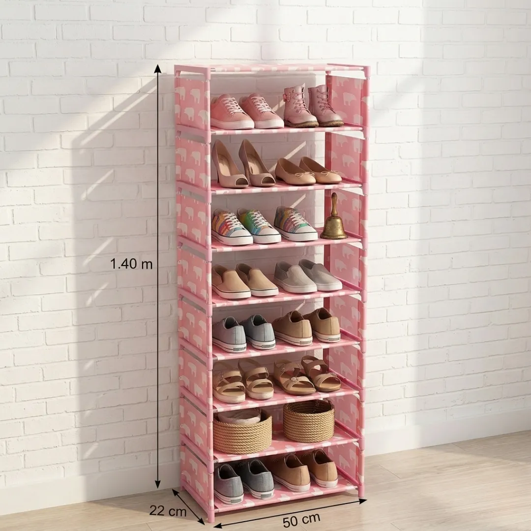 ORGANIZADOR DE ZAPATOS DE 8 NIVELES MULTIUSOS, ZAPATERA DE TORRE MODULAR MODELO OSO POLAR,AHORRADORA DE ESPACIO,ESTANTE METÁLICO PORTÁTIL CAPACIDAD HASTA 24 PARES PARARECAMÁRA Y CLÓSET
