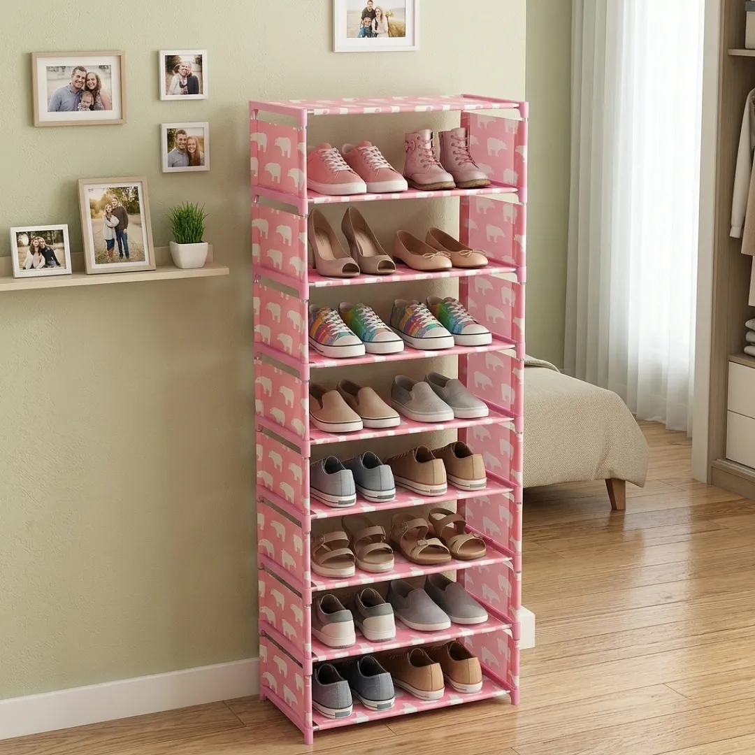 ORGANIZADOR DE ZAPATOS DE 8 NIVELES MULTIUSOS, ZAPATERA DE TORRE MODULAR MODELO OSO POLAR,AHORRADORA DE ESPACIO,ESTANTE METÁLICO PORTÁTIL CAPACIDAD HASTA 24 PARES PARARECAMÁRA Y CLÓSET