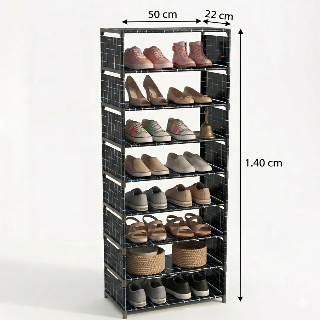 ORGANIZADOR DE ZAPATOS DE 8 NIVELES MULTIUSOS, ZAPATERA DE TORRE MODULAR MODELO RAYAS,AHORRADORA DE ESPACIO,ESTANTE METÁLICO PORTÁTIL CAPACIDAD HASTA 24 PARES PARA RECAMÁRA Y CLÓSET