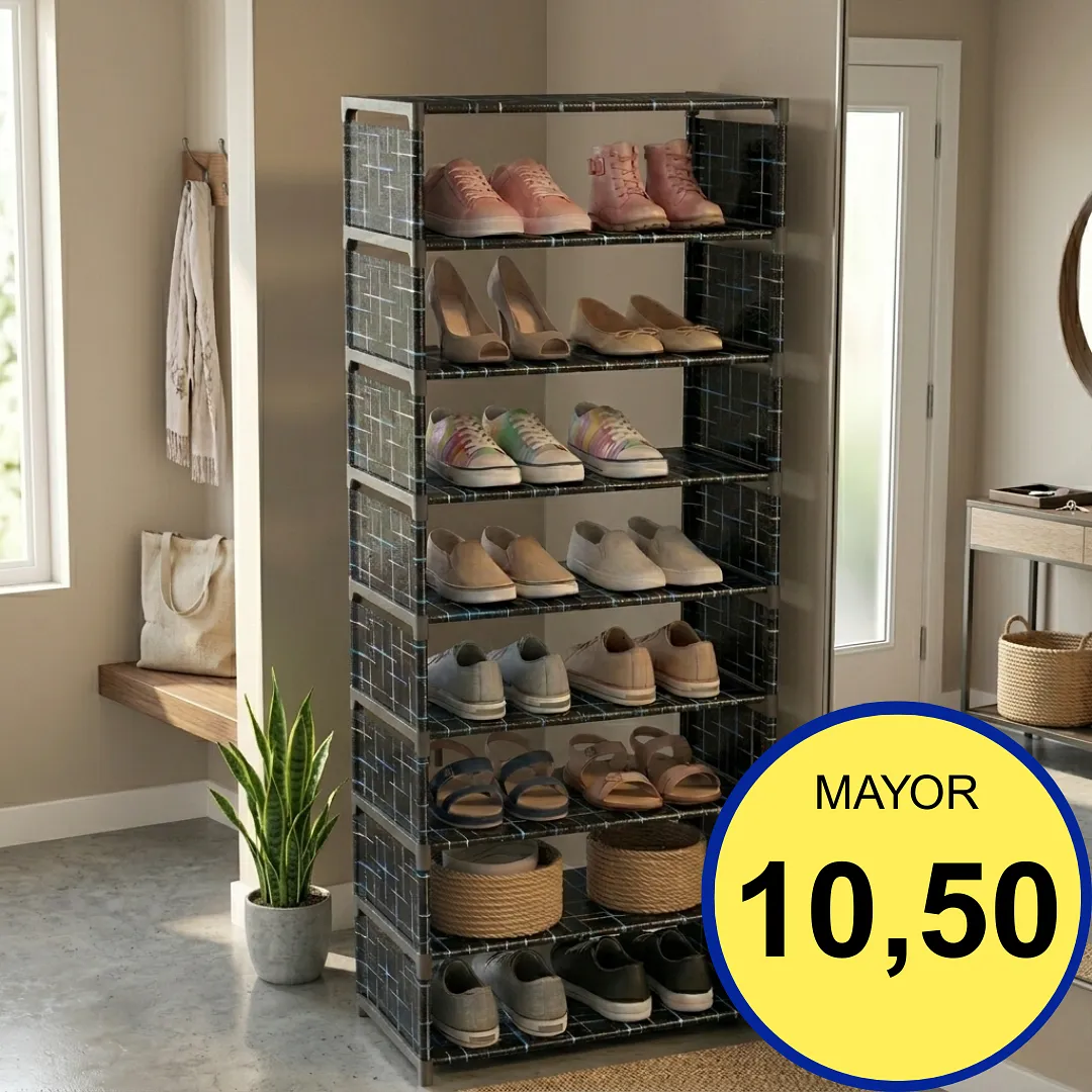 ORGANIZADOR DE ZAPATOS DE 8 NIVELES MULTIUSOS, ZAPATERA DE TORRE MODULAR MODELO RAYAS,AHORRADORA DE ESPACIO,ESTANTE METÁLICO PORTÁTIL CAPACIDAD HASTA 24 PARES PARA RECAMÁRA Y CLÓSET